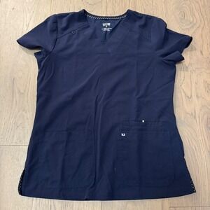 Koi Next Gen Navy Blue V-Neck Scrub Top Womens Small Stretch Medical Uniform